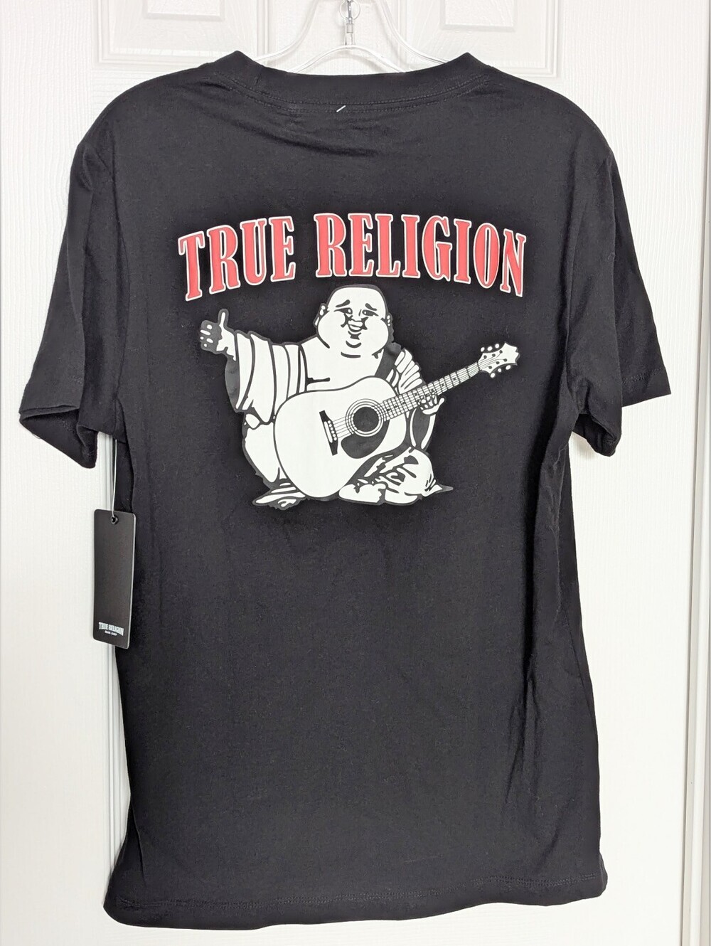 NWT True Religion Men's (Medium) Black Buddha Raised Graphic T-Shirt/Top
